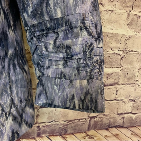 Chico’s Purple Silver Metallic Zipper Front 3/4 Ruched Sleeve Jacket - Picture 5 of 11